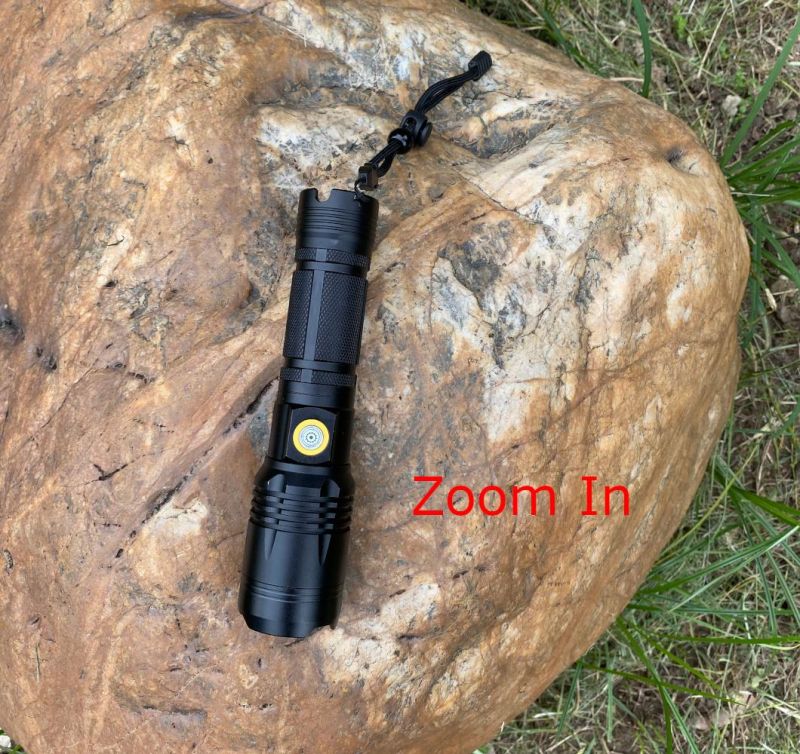 High Power Rechargeable Outdoor Camping Search Work Aluminum LED Flashlight with Zoom in and Zoom out Function