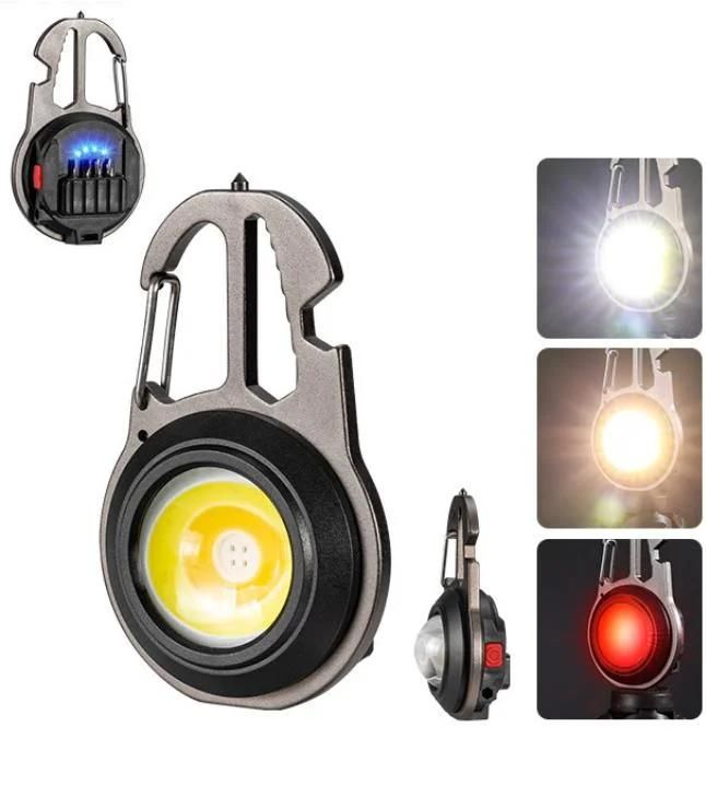 Brilliant-Dragon 500 Lumen Mini 6in1 COB Work Light Rechargeable Keychain Aluminum Portable with Carabiner Work Light