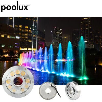 Poolux Stainless Steel 27W Nozzles Motif Outdoor Submersible IP68 Low Voltage 12V 24V RGB RGBW DMX Pool LED Underwater Fountain Ring Lights