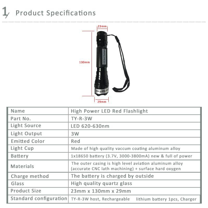 LED UV Torch Uses Red Light 620-630nm 3W