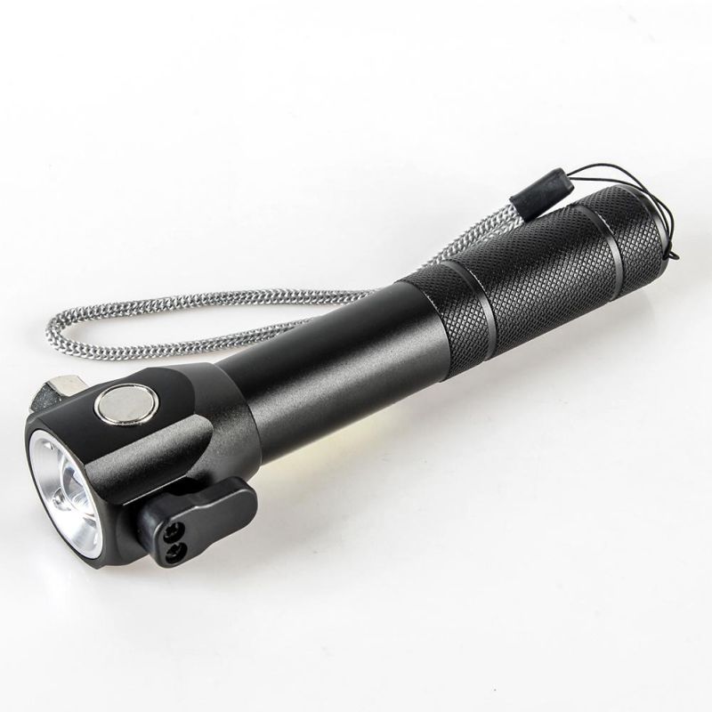 Yichen Rechargeable Zoomable LED Safety Car Emergency Flashlight with Red Warning Light Belt Cutter and Window Breaker