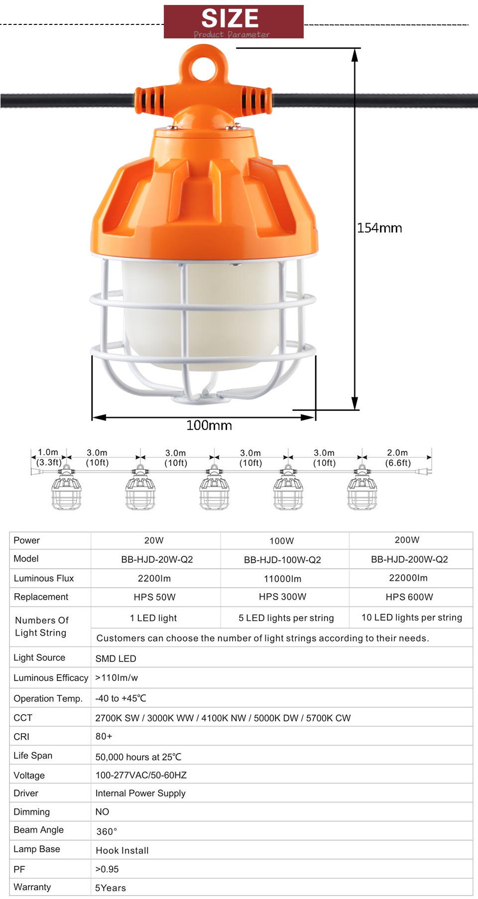 100W Construction Light Bulb LED Light Construction LED Construction String Lights