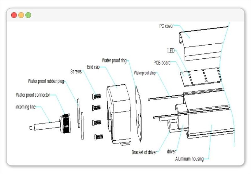 IP65 Waterproof Exterior Hanging Batten Linear Lighting LED Tri-Proof Light