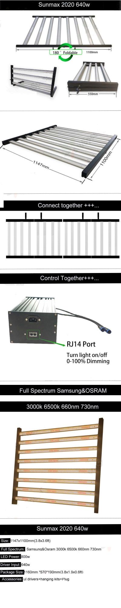 Full Spectrum High Power Adjustable LED Panel Tri-Proof High Bay Grow Light 200W/400W/600W/700W/800W/900W/1000W with Samsung 301b Osram 660nm 730nm