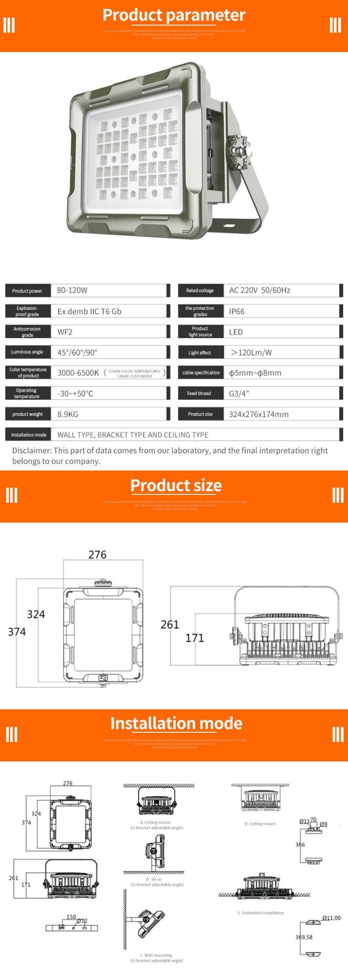 80W-100W LED Explosion Proof Flood Light with Atex Certification