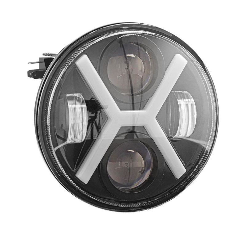 Dxz 12V 24V CREE LED Headlight with DRL Turn 5.75 Inch X-Shaped Round for Jk Wrangler Jeep Motorcycle High Low Beam