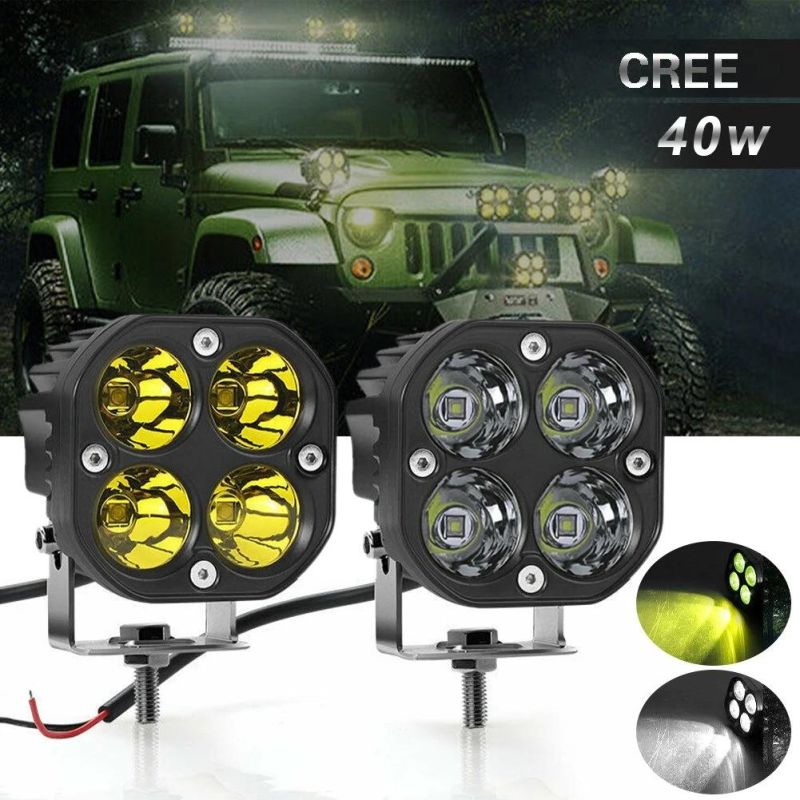 Dual Color Yellow White LED Fog Driving Light 3 Inch 40W LED Work Light for Jeep SUV Truck Offroad