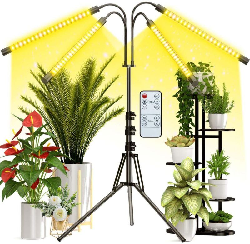 80W Full Spectrum Plant LED Grow Lights for Indoor Plants with Tripod Stand,Adjustable Gooseneck 15-55inch,10 Dimmable Brightness, 4/8/12h Timer, 4 Switch Modes