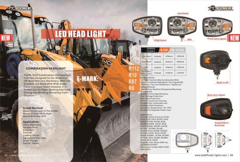 Heavy Duty Snow Plow LED Headlamp 82W LED Combination High-Low Beam Headlight with Day Running Light