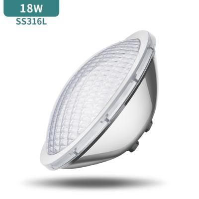 High Quality AC/DC12V PAR56 18W High Power SS316L Warm White LED Swimming Pool Light IP68