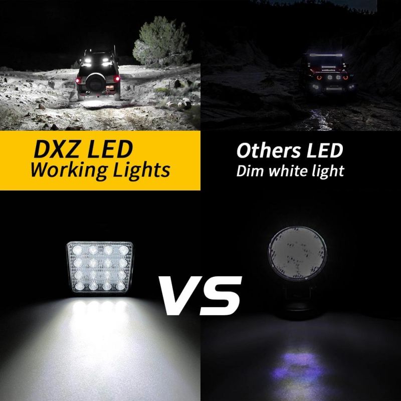 Dxz Tuff Plus 12V 24V 48W 42mm 4inch 16LED Super Bright Square Emergency Truck Offroad Car LED Work Light