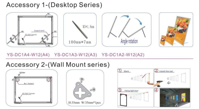 A4 Cinema Advertising Light Box Ultra-Thin Menu Aluminum LED Frame Tempered Glass LED Light Box