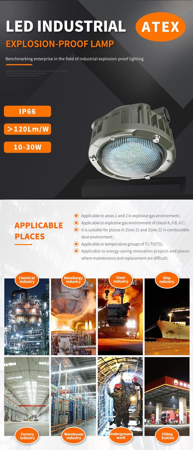 10W 20W 30W Atex Outdoor Flame Proof Light Ex D Iic T6 Explosion Proof Light Fixtures