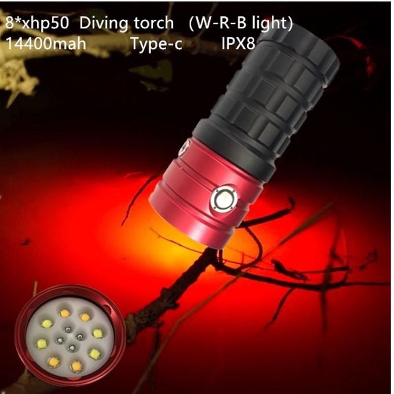 Built-in 14400mAh Battery Warm White Light 8 P70 Underwater Photography Fill Light Diving Flashlight