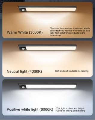 Dimmable 3 Color 80cm USB Rechargeable Magnetic Stickale Wardrobe Motion Sensor LED Cabinet Light