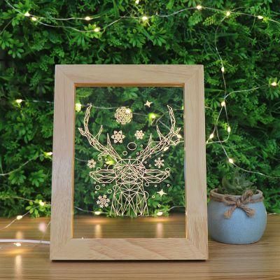 Wholesale Decoration Indoor Lighting Deer Acrylic Bedside Table Lamp with Wooden Photo Frame