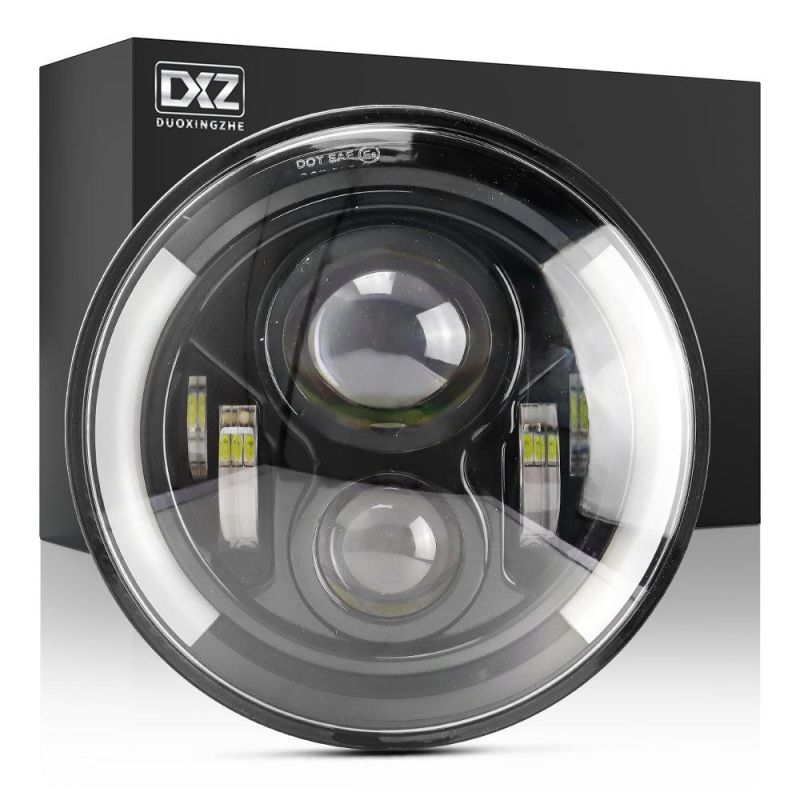 Dxz 7inch 6LED C Shape Thick Waterproof Hi/Low H4 H13 Light Halo Angle Eyes LED Headlamp for Jeep Lada