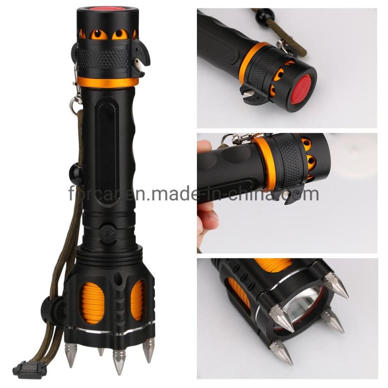 Wholesale Powerful T6 Tactical Torch Lamp with Self Defense Belt Cutter Camping Emergency Torch Light Portable Rechargeable Aluminum LED Flashlight