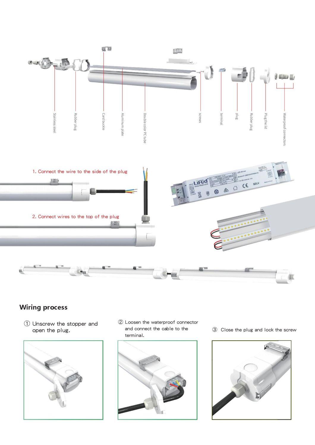 IP65 Lampara Prueba De Vapor Ajustado LED 40W 1.2m Impermeable