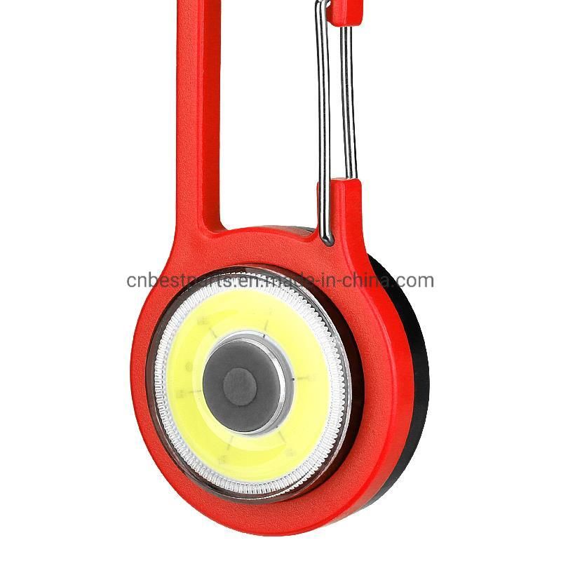 High Quality Camping Torch Lamp Mini COB LED Torch Light Battery Powered Aluminum Carabiner Keychain LED Flashlight with 3 Flashing Modes