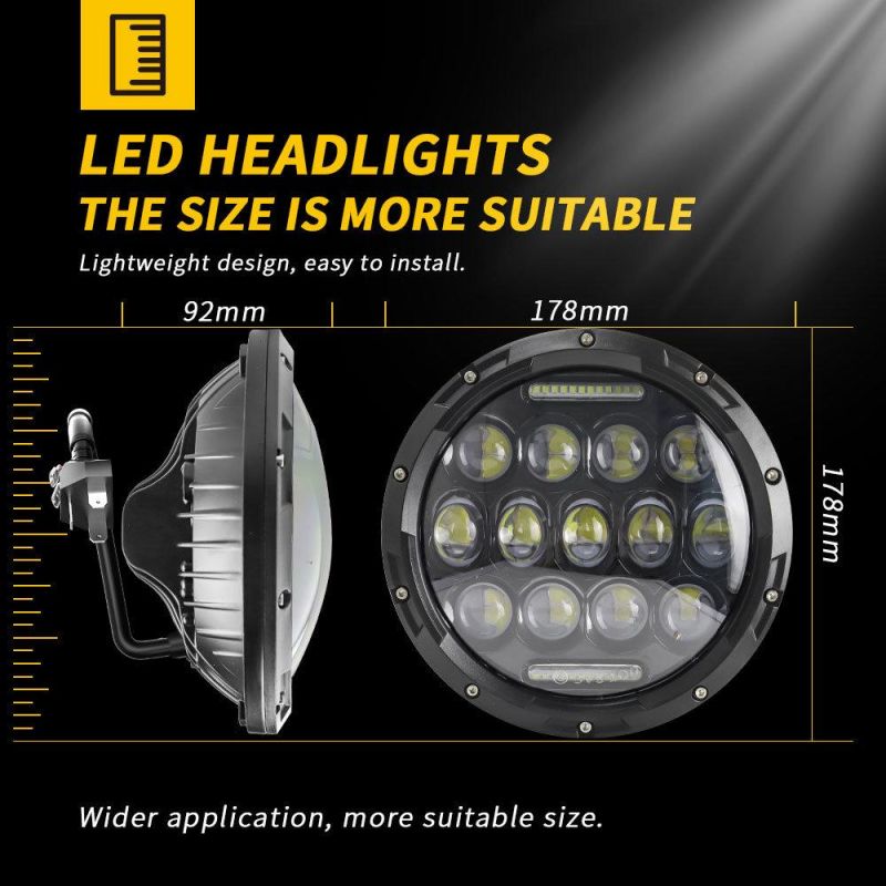 Dxz 7inch 13LED 4X4 75W/35W DOT Round IP67 Thick for Jeep Wrangler LED Offroad Trucks Motorcycle Headlight