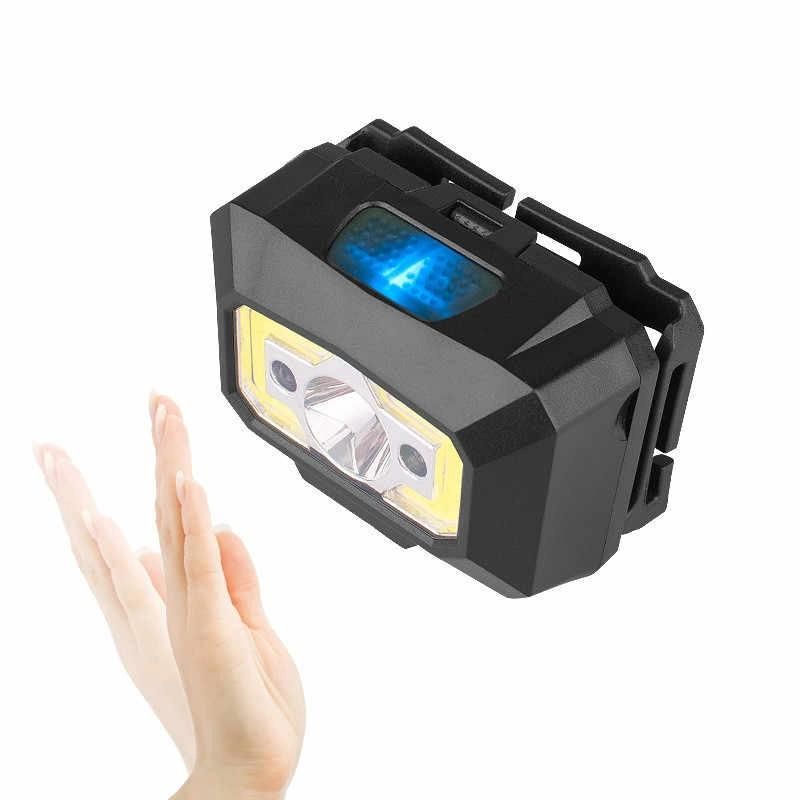 Wholesale Emergency Head Torch Lamp 60 Degree Angle Adjustable COB Headlight Ultra Bright Rechargeable Headlamp with Sensor Switch