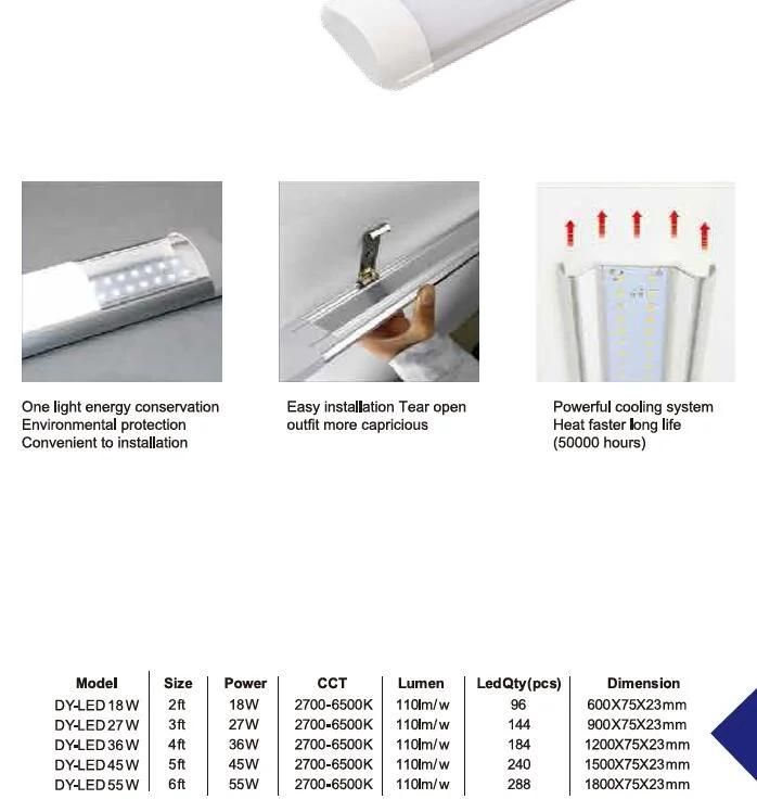 LED Batten Tri Proof Light 110lm/W EMC LVD Passed with Triplex Cable