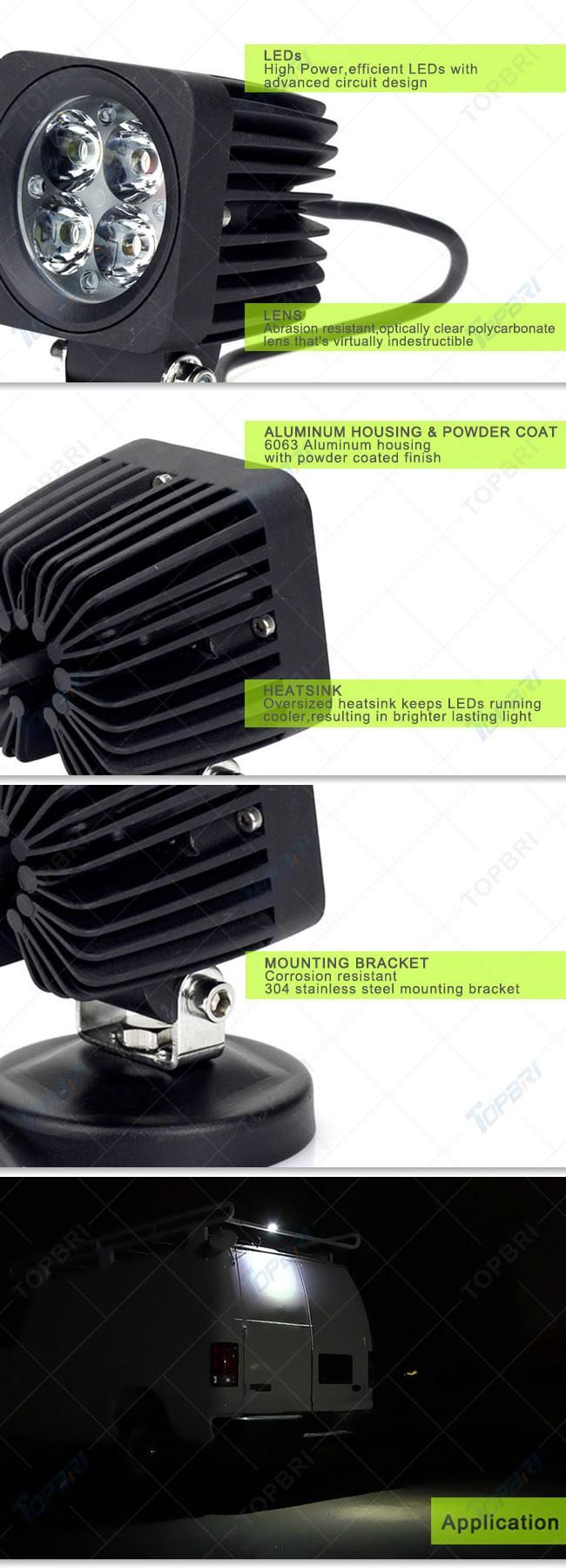 off Road 12W Square LED Work Light for Truck Tractor