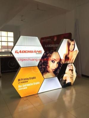 Custom Hexagon Type Tension Fabric Sign Seg Lightbox with UV Printing Graphic