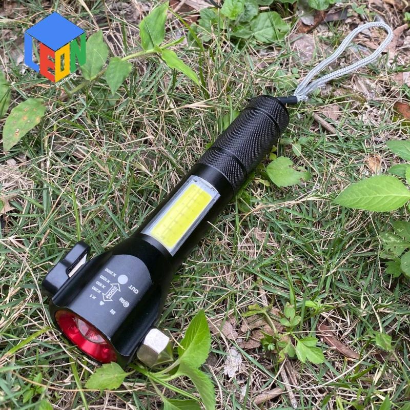 Rechargeable LED Emergency Warning Work Fire Flashlight, with Safety Hammer Belt Cutter and Magnet