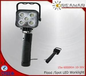 15W Rechargeable Auto LED Work Light with 6000K, IP67 Waterproof.