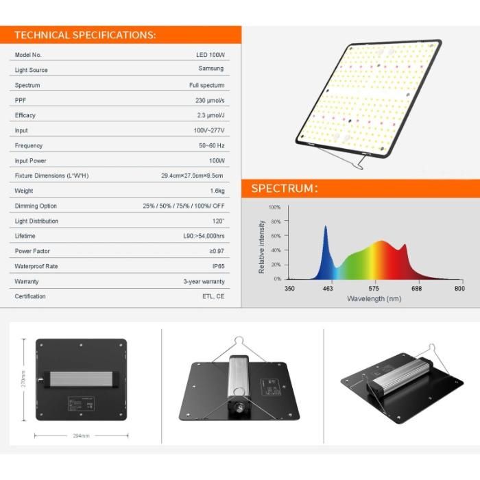 Hydro Dimmable 150W Full Spectrum Quantum Board LED Grow Light