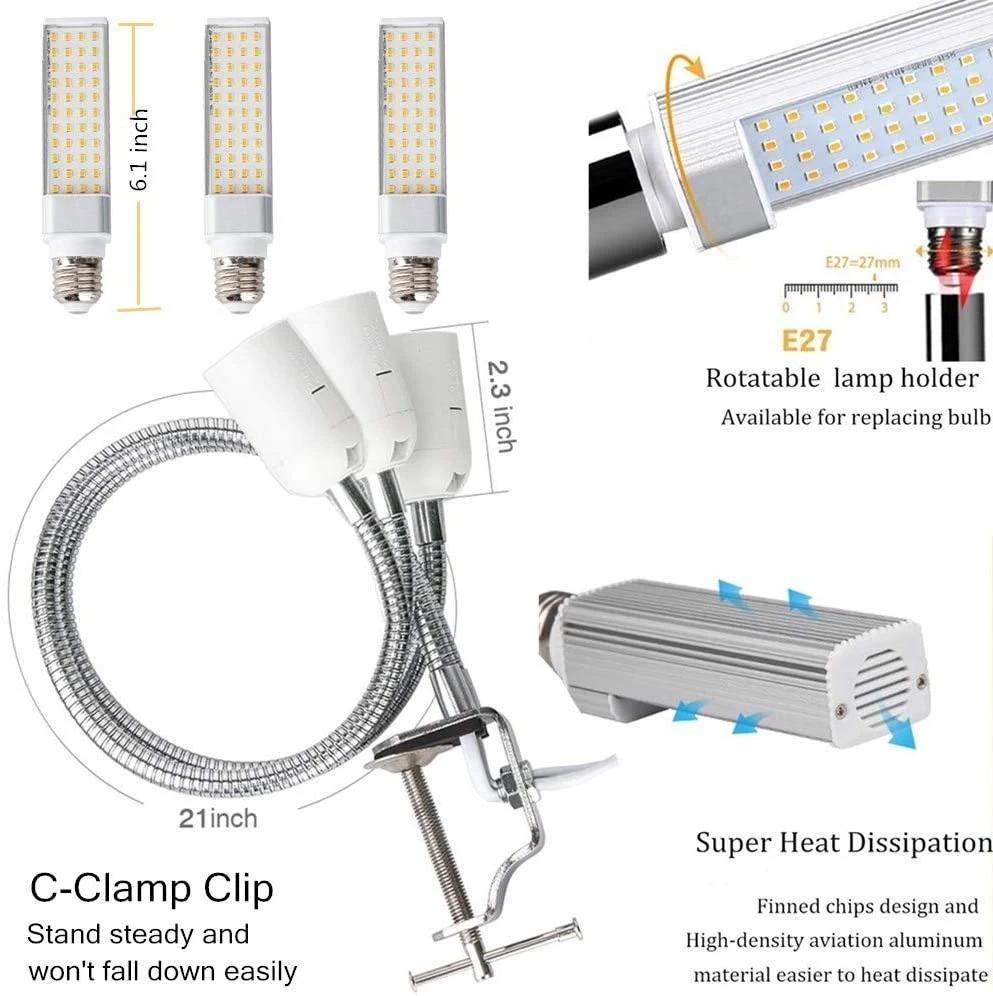 3 Tube 150W Indoor Plants Full Spectrum Auto on/off Plant Grow Light 3/6/12h Timing Sunlike Clip on Grow Light Light for Succulents and Seed Starting
