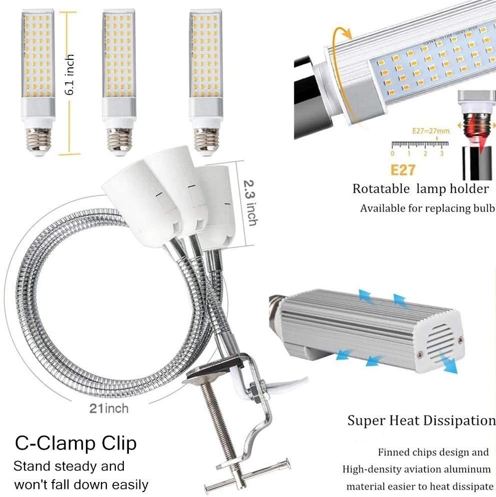 3 Tube 150W Indoor Plants Full Spectrum Auto on/off Plant Grow Light 3/6/12h Timing Sunlike Clip on Grow Light Light for Succulents and Seed Starting