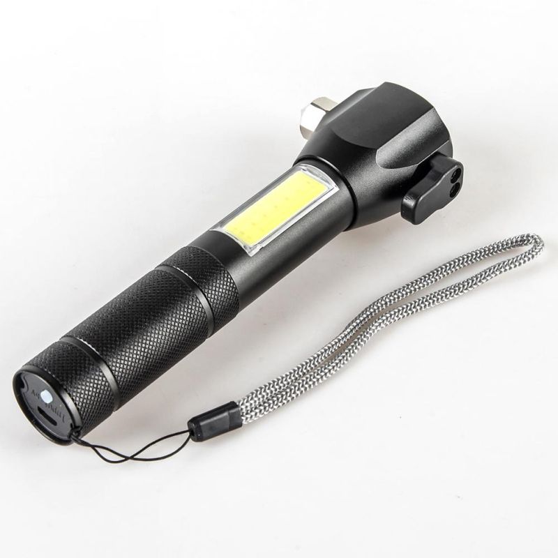 Yichen Rechargeable Zoomable LED Safety Car Emergency Flashlight with Red Warning Light Belt Cutter and Window Breaker