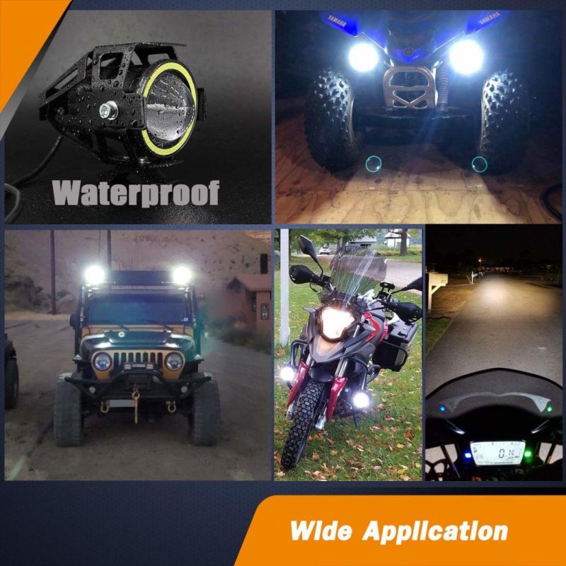 12V-80V LED Motorcycle Mini U7 Spotlights Fog Driving Spot Head Light Colorful Halo Rings Motorbike Light Headlight