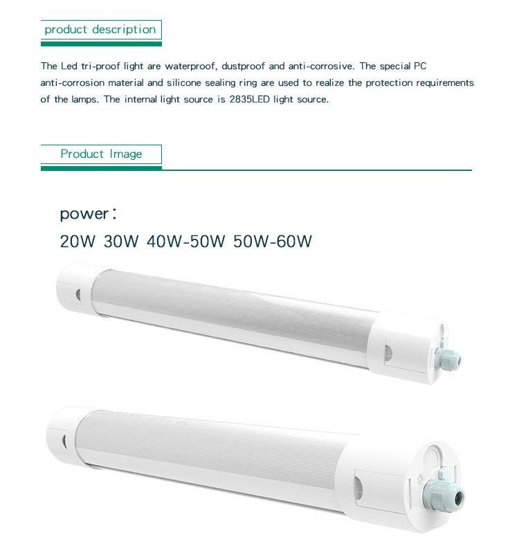 High Lumens Aluminium Housing Ce RoHS ENEC TUV Certificate IP65 50W Batten LED Tri-Proof Light