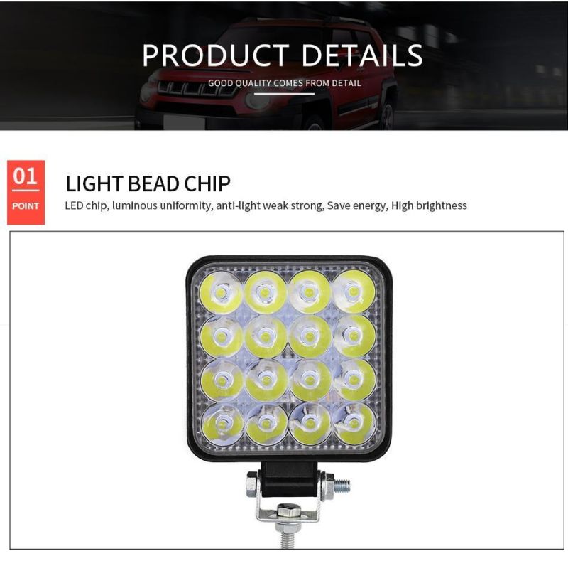 Dxz Hot Sale Square 48W 16LED 6000K 4800lm Square Waterproof LED Work Light for off-Road SUV Boat 4X4 Jeep Jk 4WD Truck