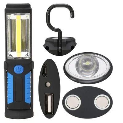 COB LED Flashlight Rechargeable Stand Hanging Swivel Hook Rotation Power Bank Magnetic Work Torch
