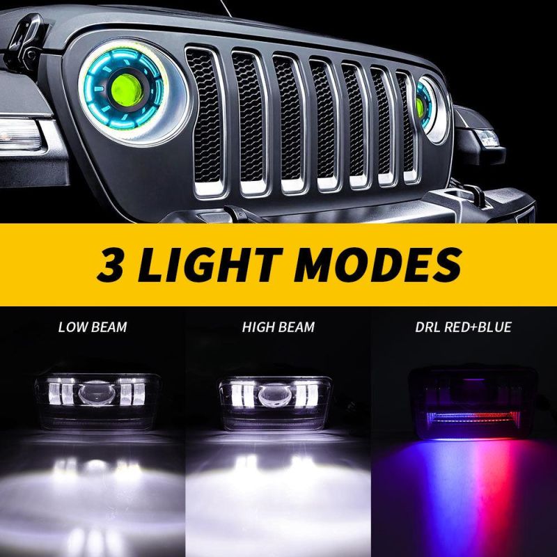 Dxz Truck Accessories 6inch LED Headlight Red+Blue Flashing with DRL for Jeep Wrangler High/Low Beam LED Headlight for Trucks Motorcycle