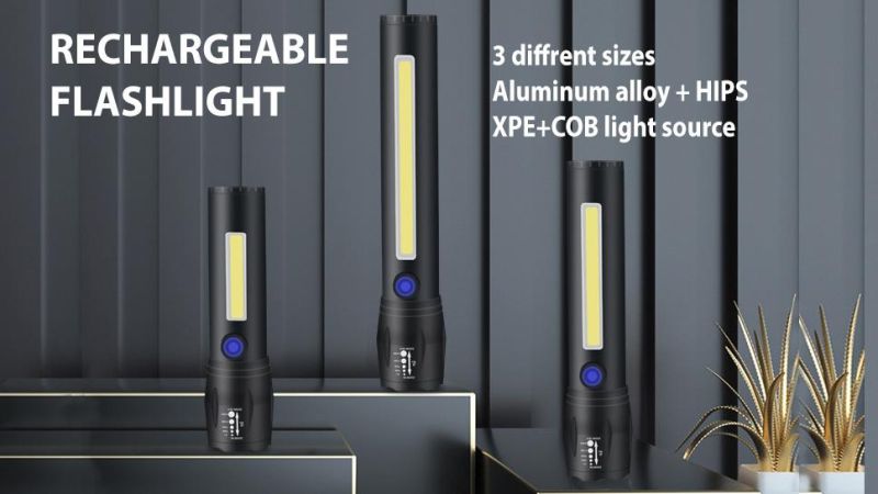 Goldmore1 Hot Selling 3 Sizes Options Cheap Rechargeable 18650 Plastic COB LED Flashlight