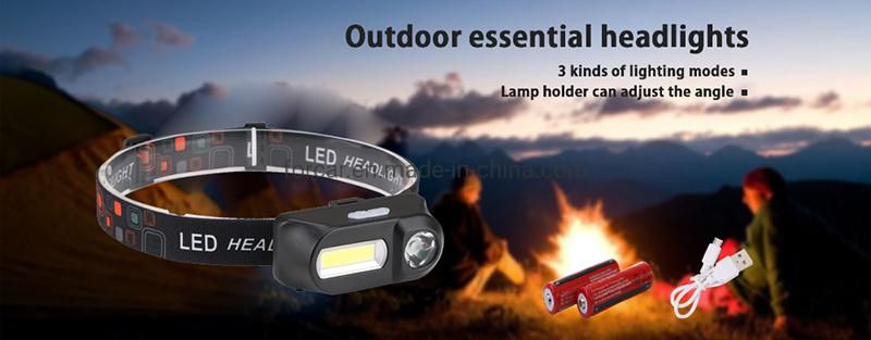 Mini LED COB Head Lamp Portable USB Rechargeable Flashing Head Torch Light 18650 LED Headlight Outdoor Camping Emergency Hunting LED Headlamp