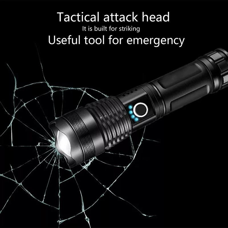 Outdoor 3000 High Lumens Tactical Flashlights with 18650 Battery Camping Hiking USB Rechargeable Zoomable LED Flashlight
