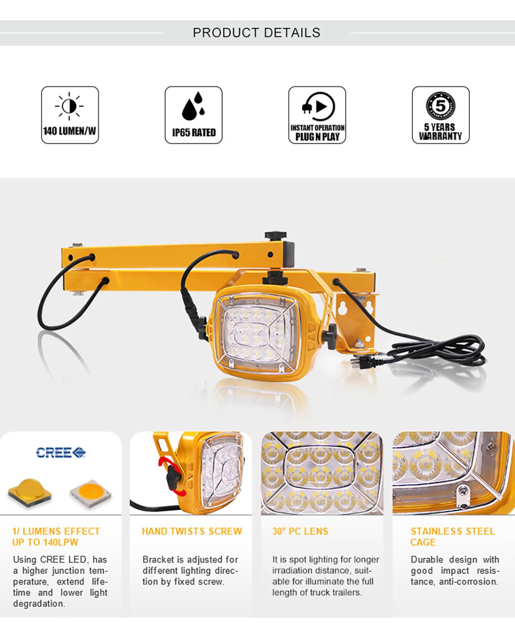 ETL IP65 Waterproof 20W 30W 50W 60W Loading Dock Lights LED Super Bright LED Swing Arm Light