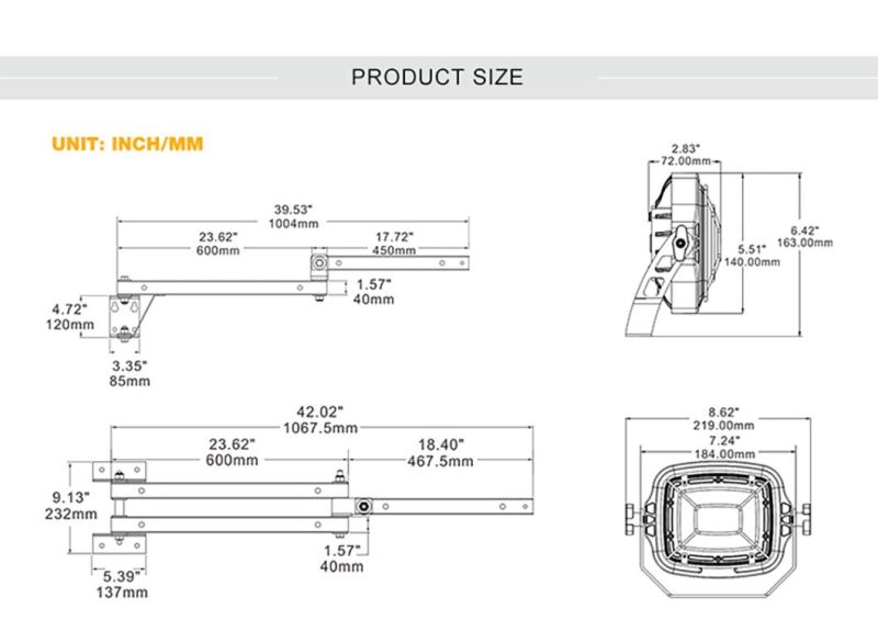 IP65 Waterproof Aluminium Flexible Arm Dock LED Light Fixtures for Warehouses, Docks