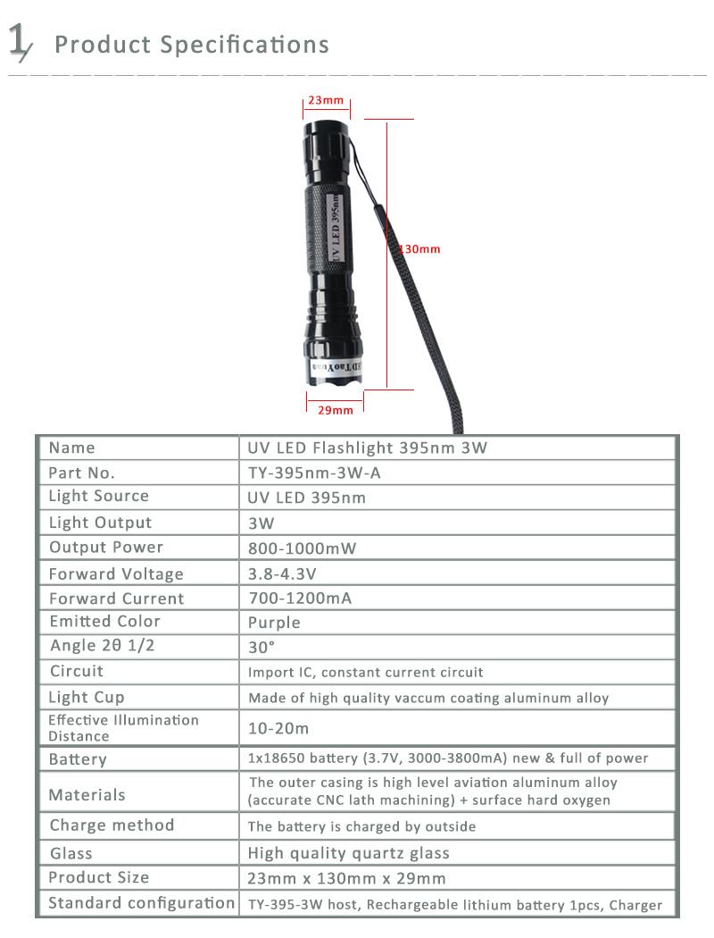 395nm 3W for Sales LED UV Flashlight