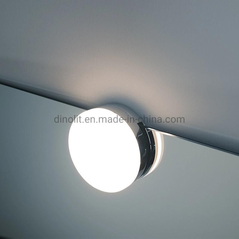 IP44 Round Simple Design Chrome Surface 4W 220V Waterproof Bathroom Furniture LED Front Mirror Light with Clamp CE RoHS