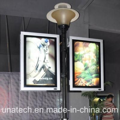 Media Two Side Lamp Pole Post Column Backlit Banner Baclit Film PVC Flex LED Lightbox Ad Billboard