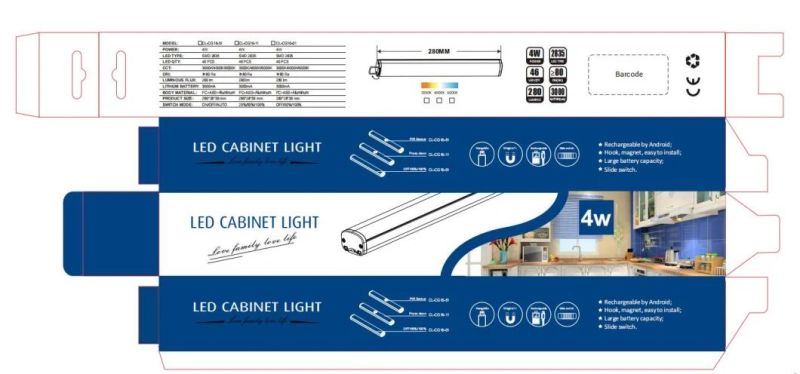 LED Rechargeable Dimmable Under Closet Light, Battery Operated with 46 LEDs