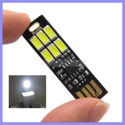 Mini USB Rechargeable Card Light 6LED Keychain Lamp Emergency Flashlight